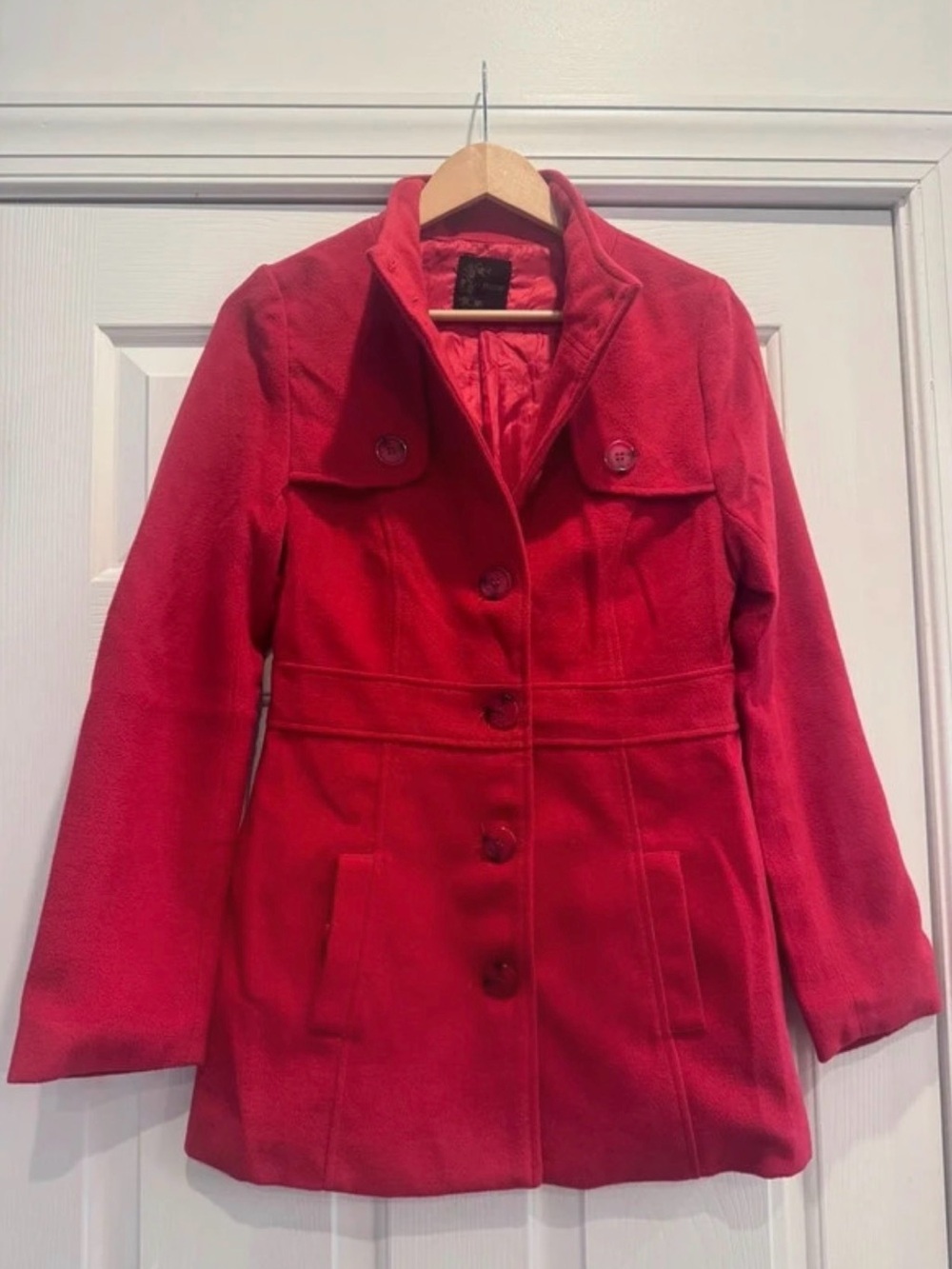 Red Pea Coat Fall Winter Classic Warm Woman’s Medium fall jacket cherry Red
